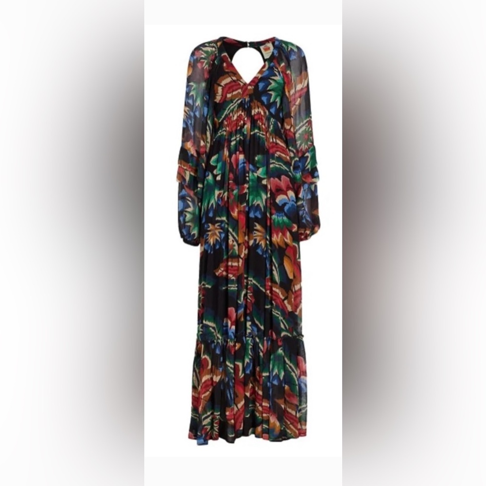 FARM Rio Multicolor Floral Maxi Dress - Black Base with Red, Green, Blue Accents